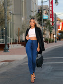 WRUP Denim - High Waisted - 7/8 Length - Cobalt Blue + Blue Stitching