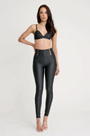 WRUP Faux Leather with Button Detail - Super High Waisted - Full Length - Black