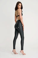 WRUP Faux Leather with Button Detail - Super High Waisted - Full Length - Black