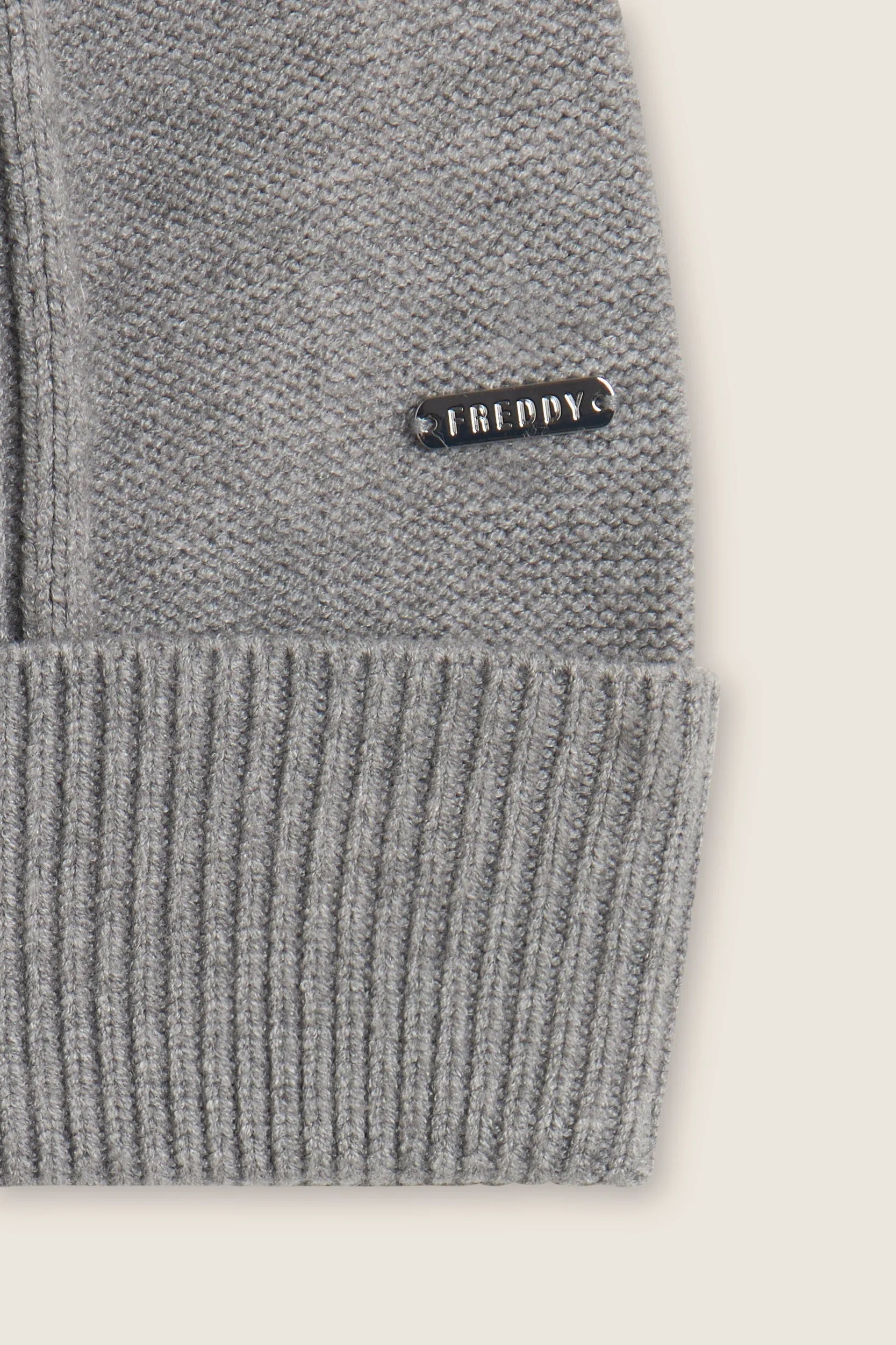 Braided Beanie with Silver Logo - Melange Grey 3