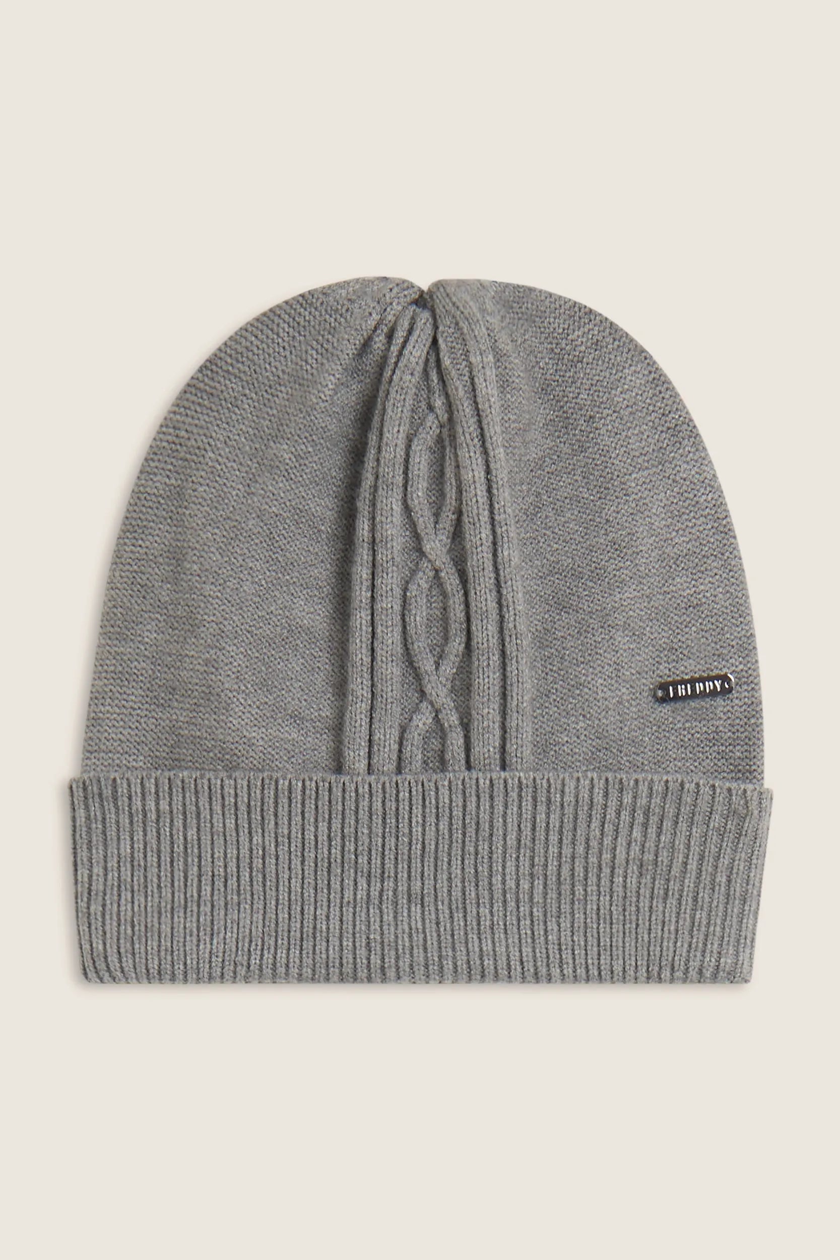 Braided Beanie with Silver Logo - Melange Grey 1