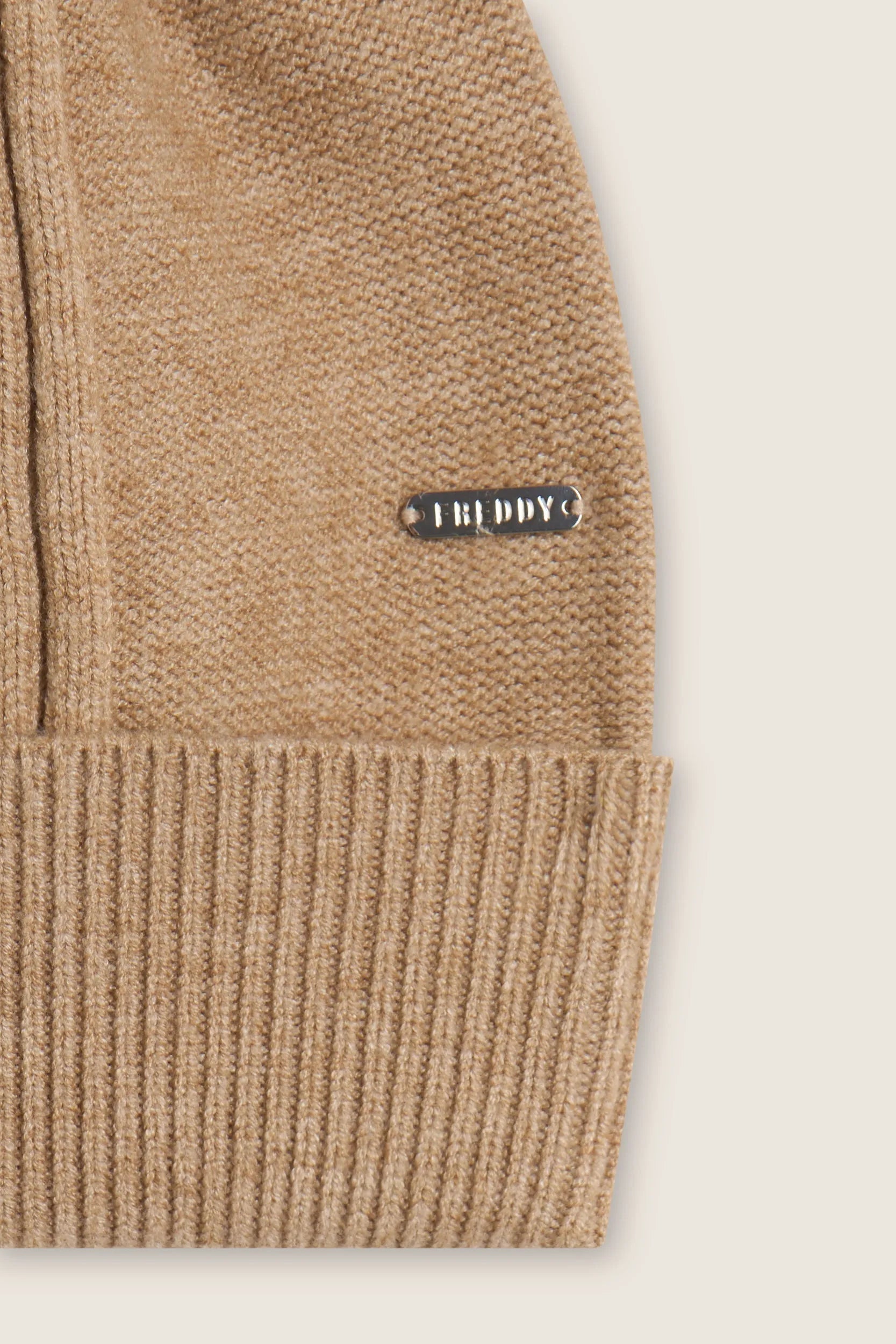 Braid Beanie with Silver Logo - Beige 3