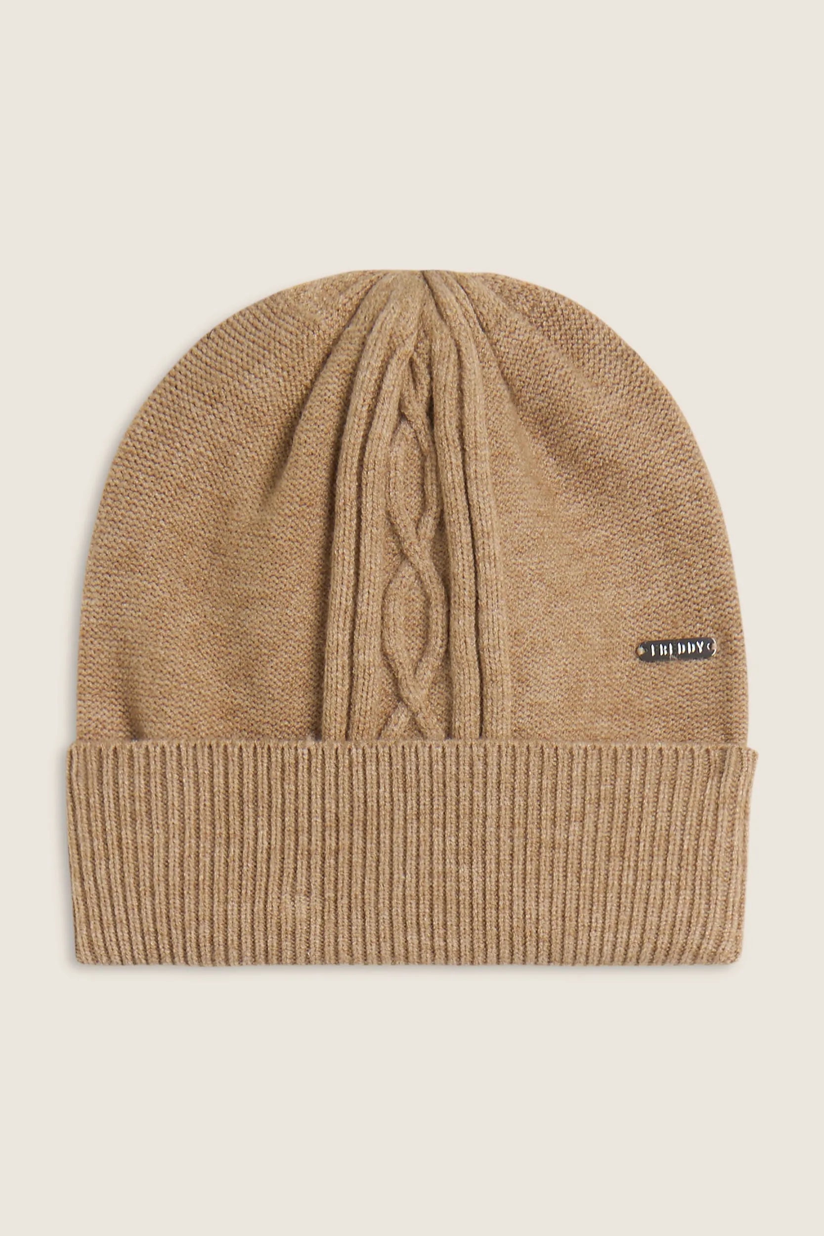 Braid Beanie with Silver Logo - Beige 1