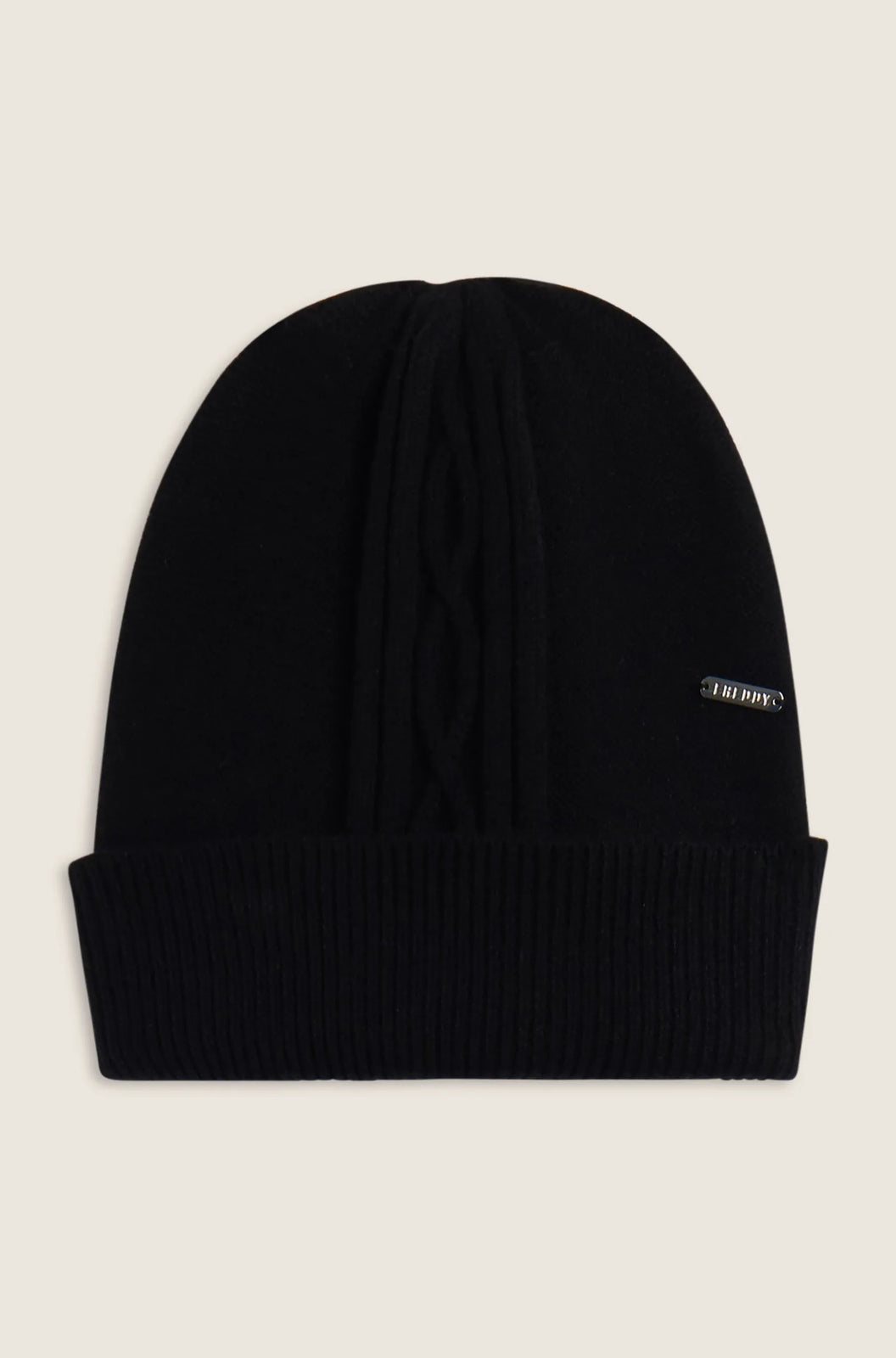 Braid Beanie with Silver Logo - Black