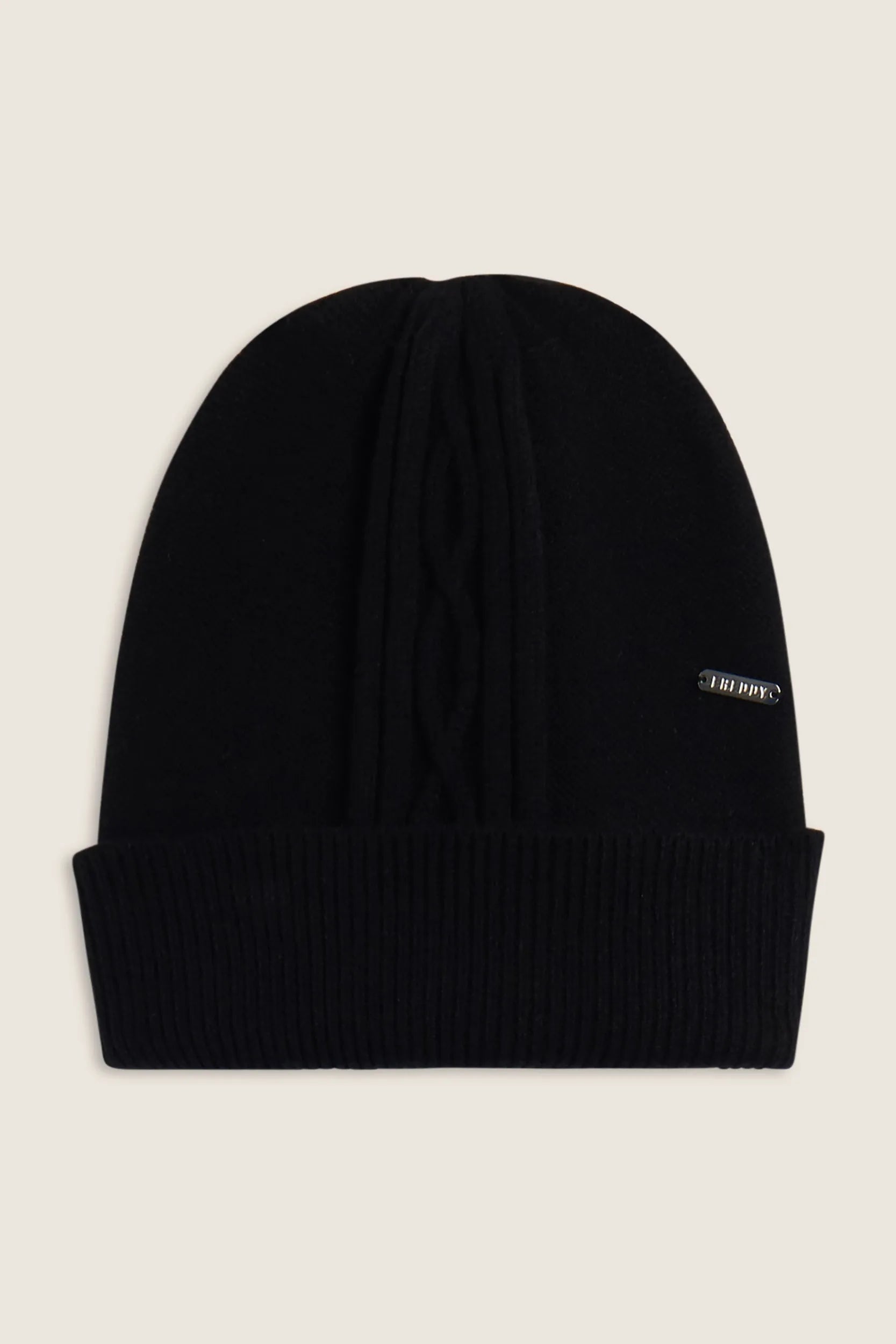 Braid Beanie with Silver Logo - Black 1