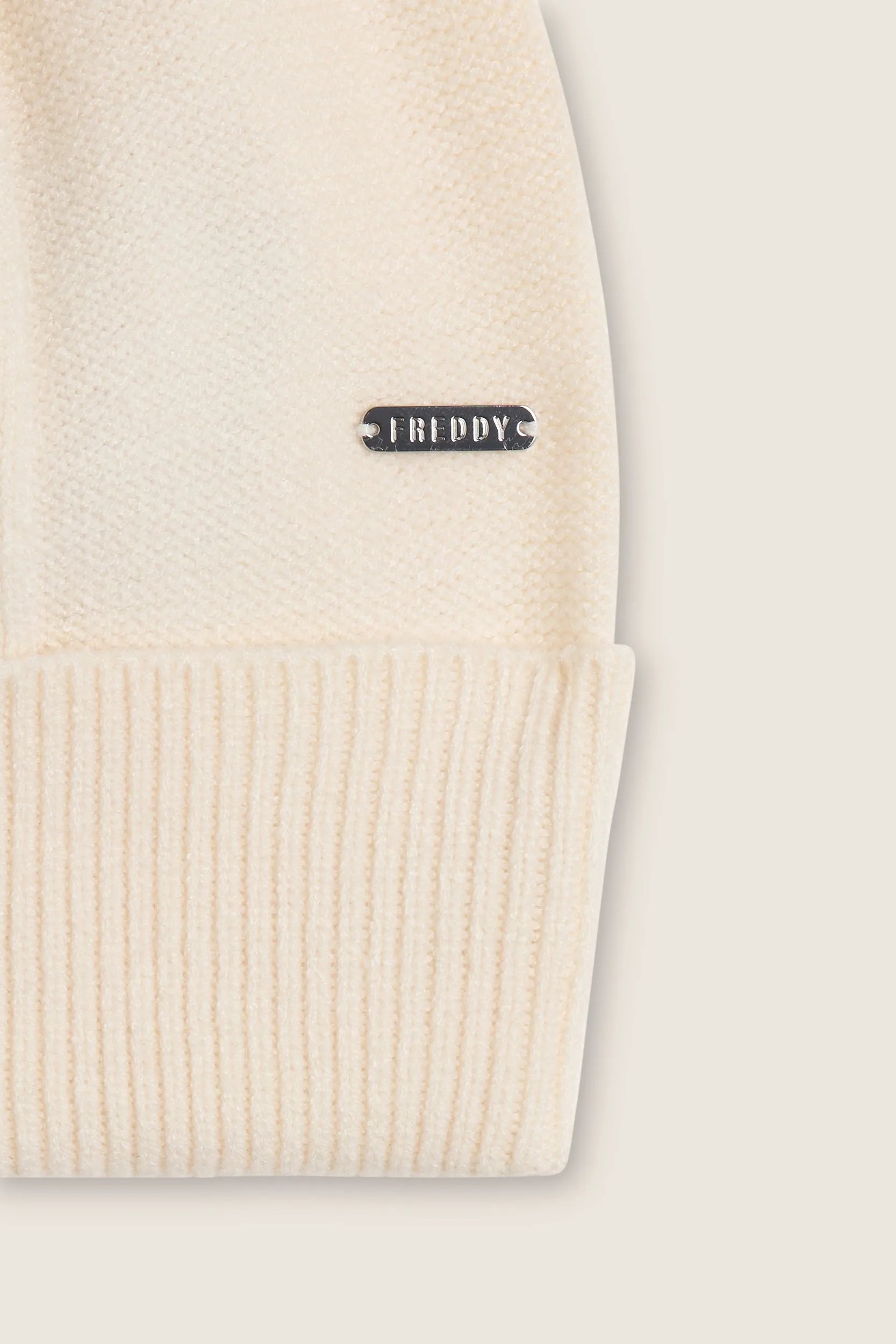 Braid Beanie with Silver Logo - Cream 3