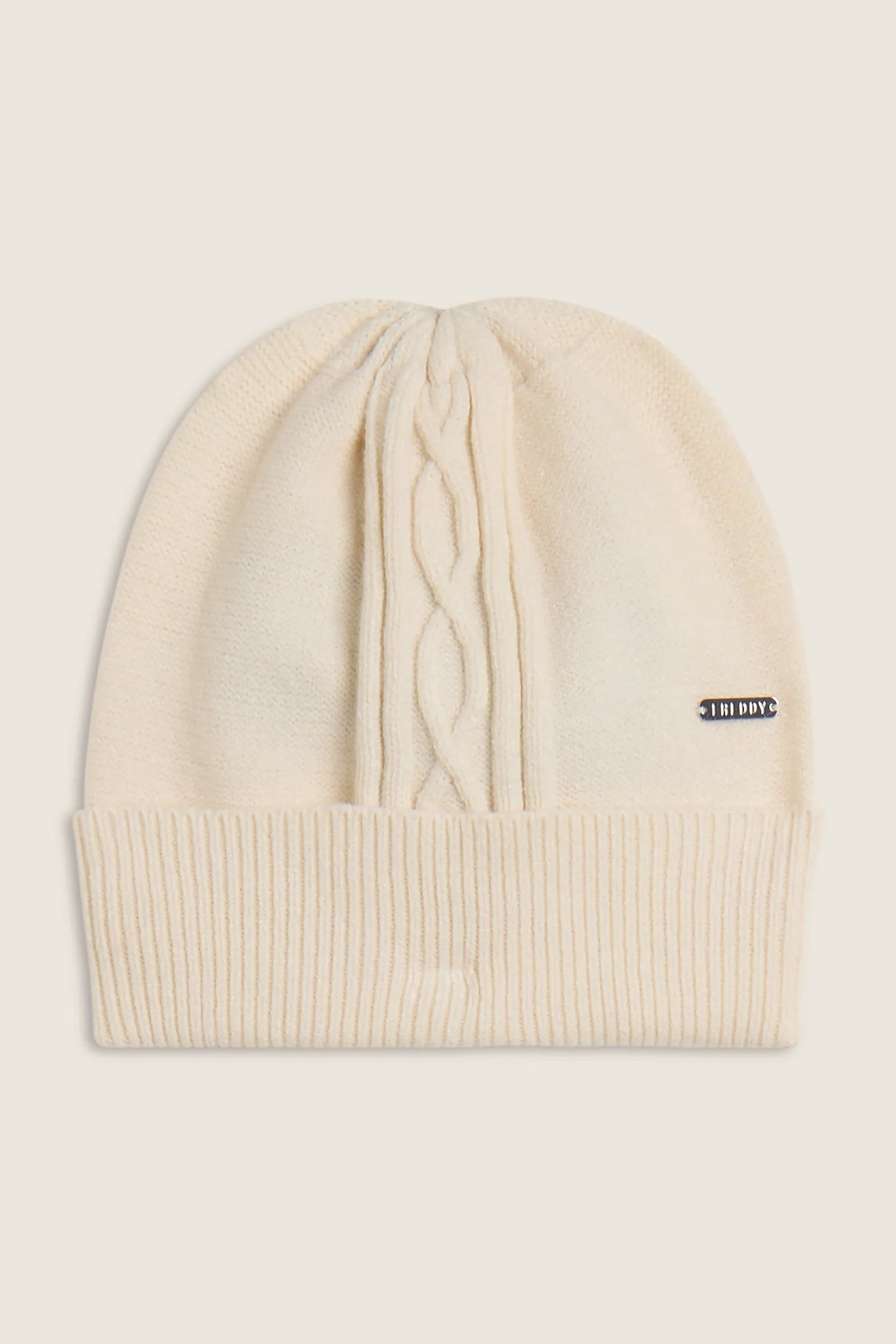 Braid Beanie with Silver Logo - Cream 1