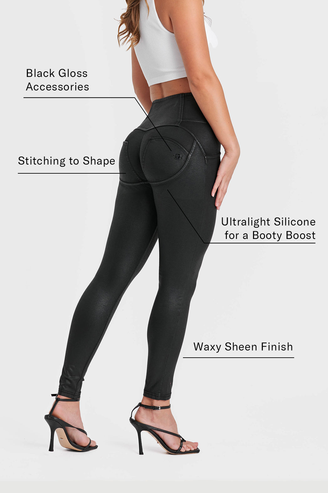 WRUP Coated Denim - High Waisted - Full Length - Coated Black + Black Stitching 2
