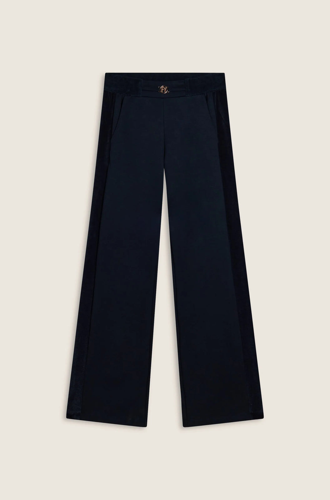 Women&#39;s Fashion Track Pants with Rose Gold Detail - High Waisted - Full Length - Navy