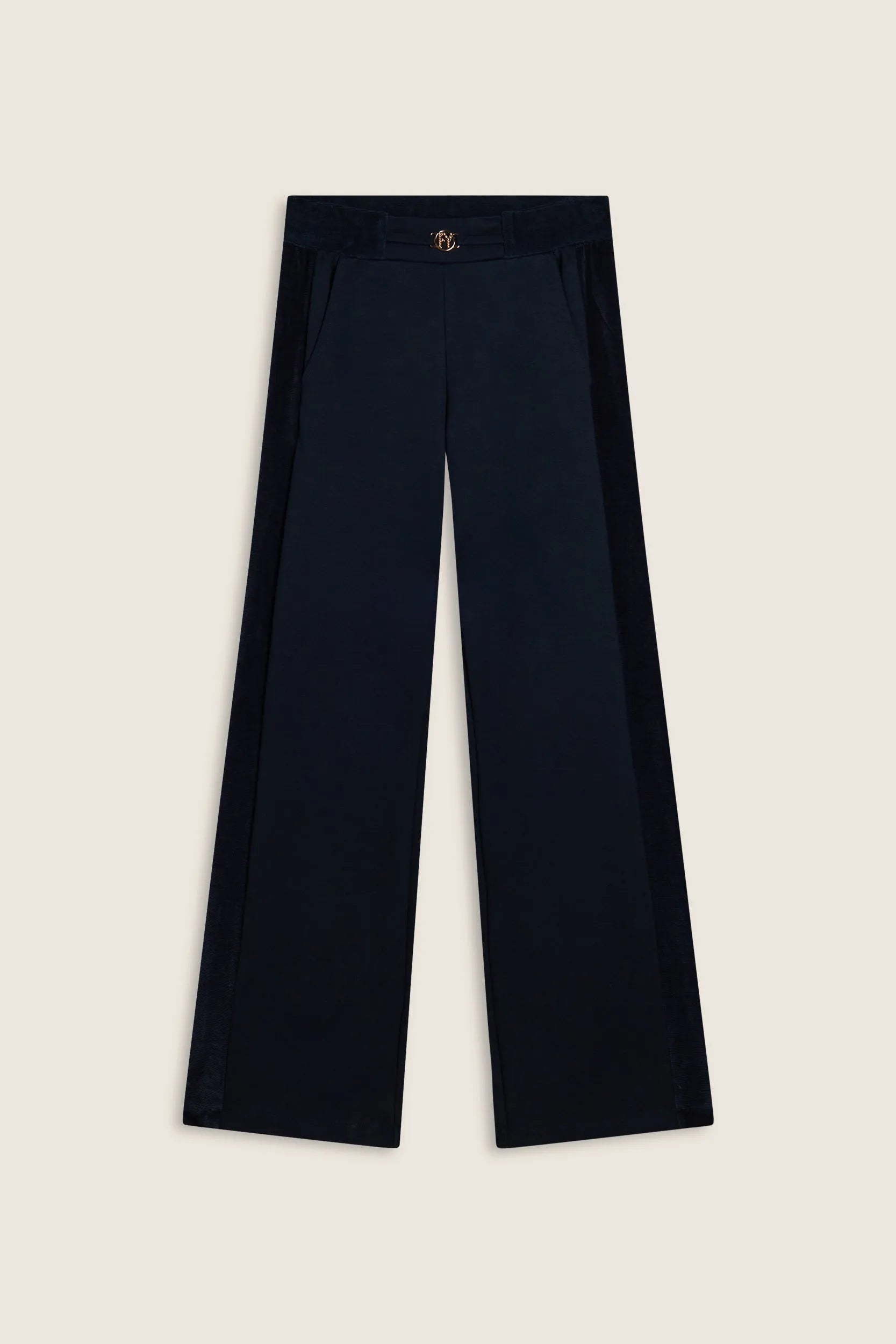 Women's Fashion Track Pants with Rose Gold Detail - High Waisted - Full Length - Navy 1