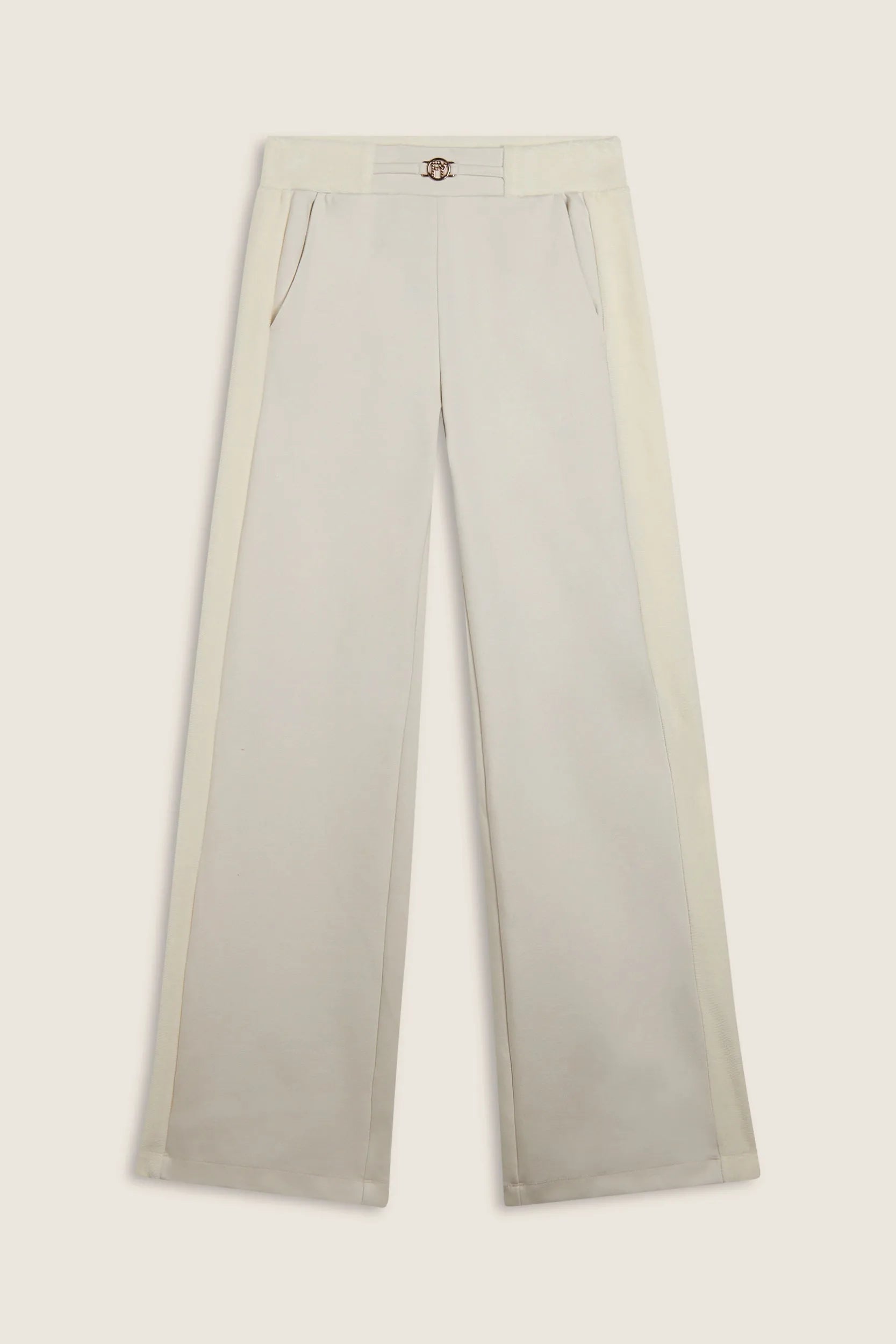 Women's Fashion Track Pants with Rose Gold Detail - High Waisted - Full Length - White 1