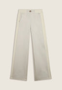 Women's Fashion Track Pants with Rose Gold Detail - High Waisted - Full Length - White