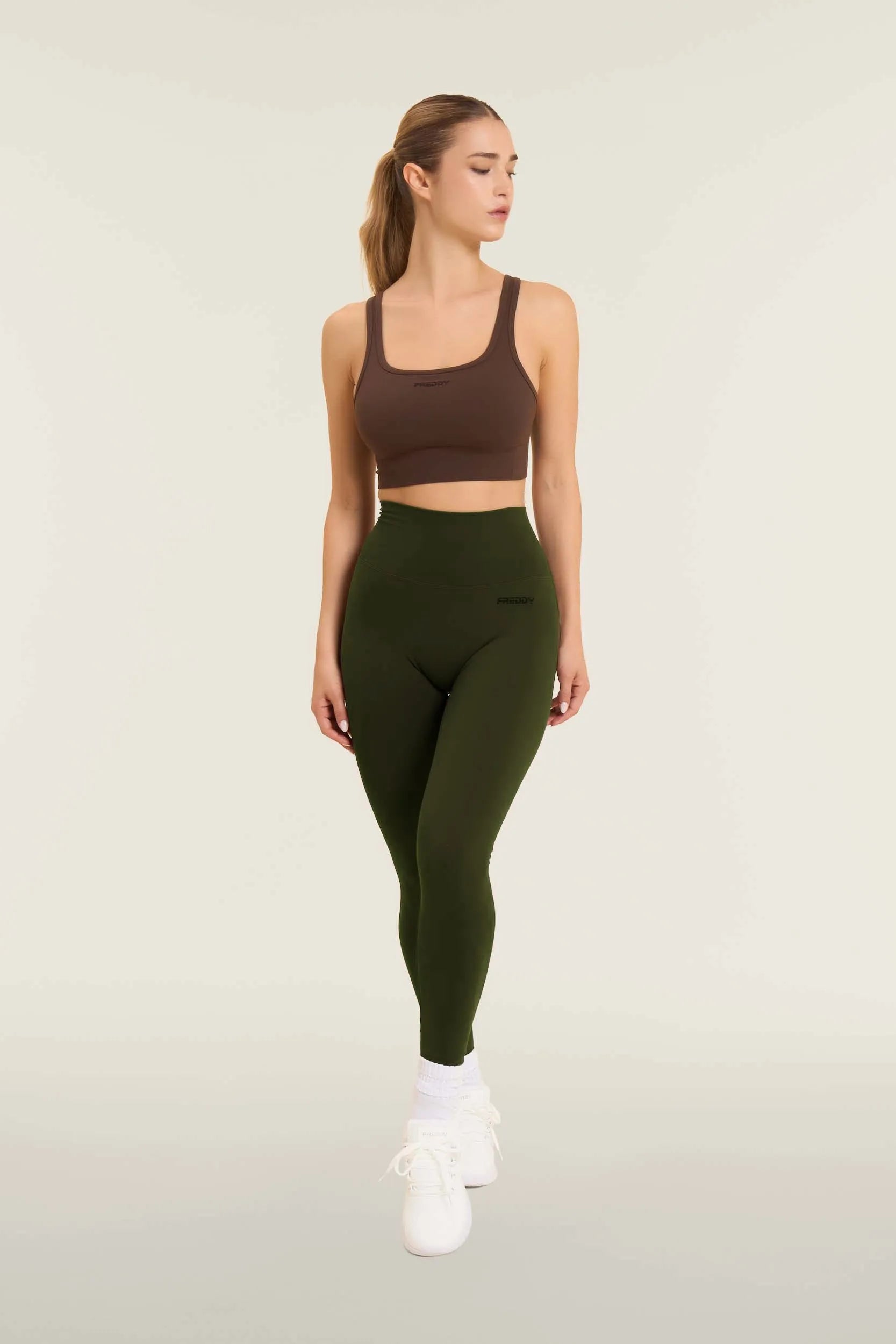 Women's Activewear Leggings - High Waisted - Full Length - Military Green 2
