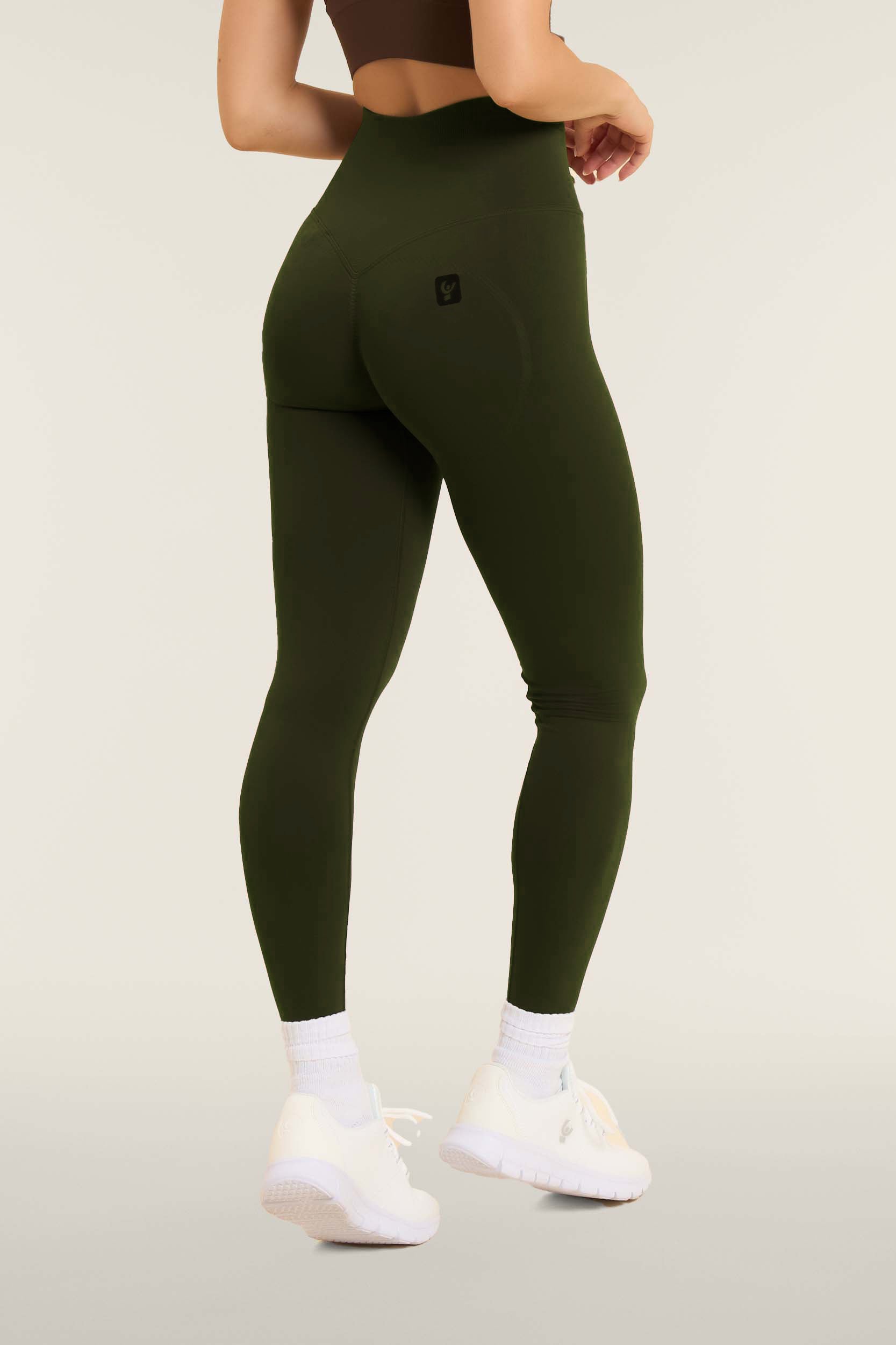 Women's Activewear Leggings - High Waisted - Full Length - Military Green 3