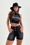 WR.UP® SNUG Jeans - 3 Button High Waisted - Shorts - Black + Black Stitching 3