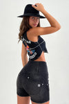 WR.UP® SNUG Jeans - 3 Button High Waisted - Shorts - Black + Black Stitching 2