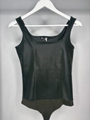 Faux Leather Velvet Bodysuit - Army Green