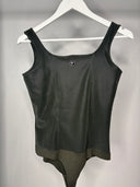 Faux Leather Velvet Bodysuit - Army Green