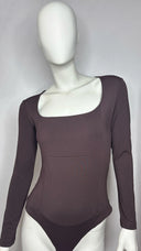 Women's Long Sleeve Square Neck Bodysuit - Chocolate