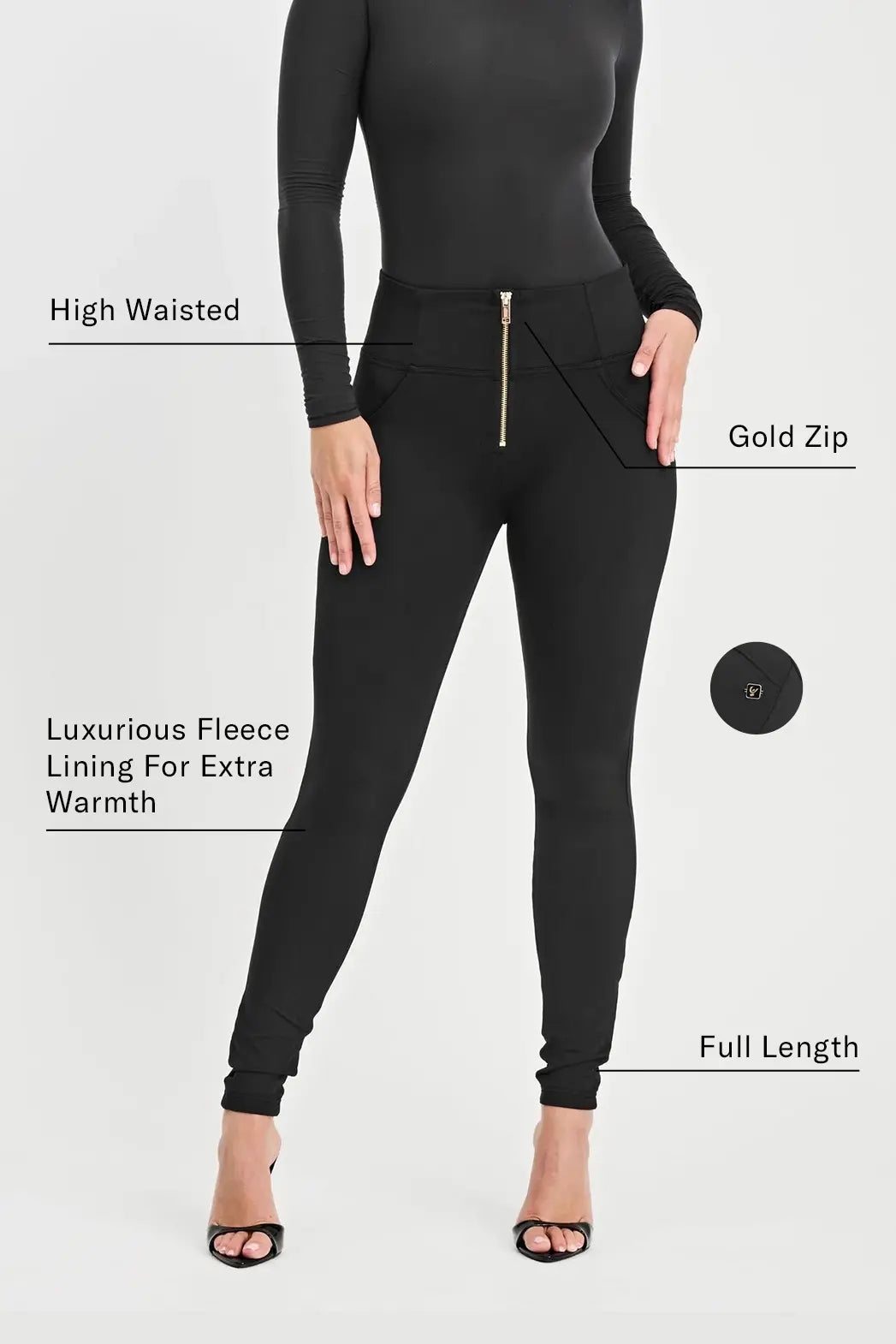 WRUP Fleece Lined Fashion - High Waisted - Full Length - Black