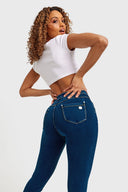 N.O.W® Denim - High Waisted - Full Length - Dark Blue + Yellow Stitching
