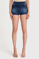 NOW Denim - High Waisted - Shorts - Dark Blue + Beige Stitching