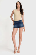 NOW Denim - High Waisted - Shorts - Dark Blue + Beige Stitching