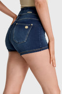 NOW Denim - High Waisted - Shorts - Dark Blue + Beige Stitching