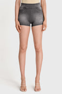 NOW Denim - High Waisted - Shorts - Grey + Black Stitching