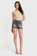 NOW Denim - High Waisted - Shorts - Grey + Black Stitching