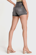 NOW Denim - High Waisted - Shorts - Grey + Black Stitching