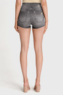 NOW Denim - High Waisted - Shorts - Grey + Black Stitching