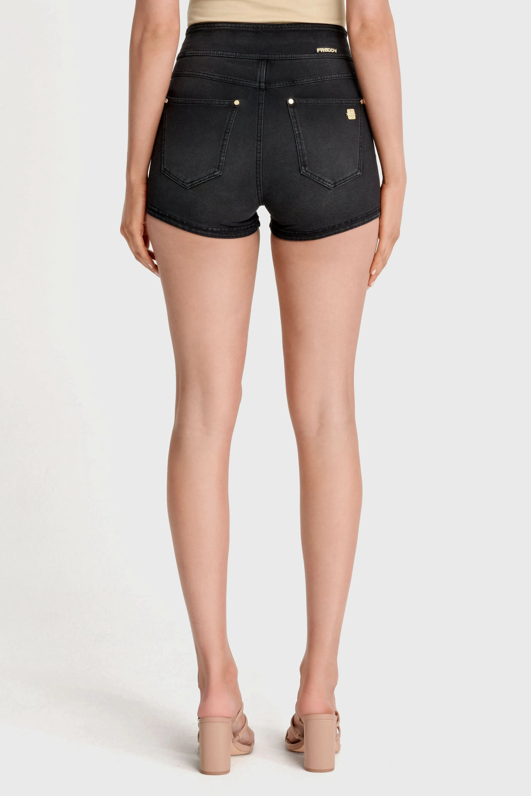 NOW Denim - High Waisted - Shorts - Black + Black Stitching