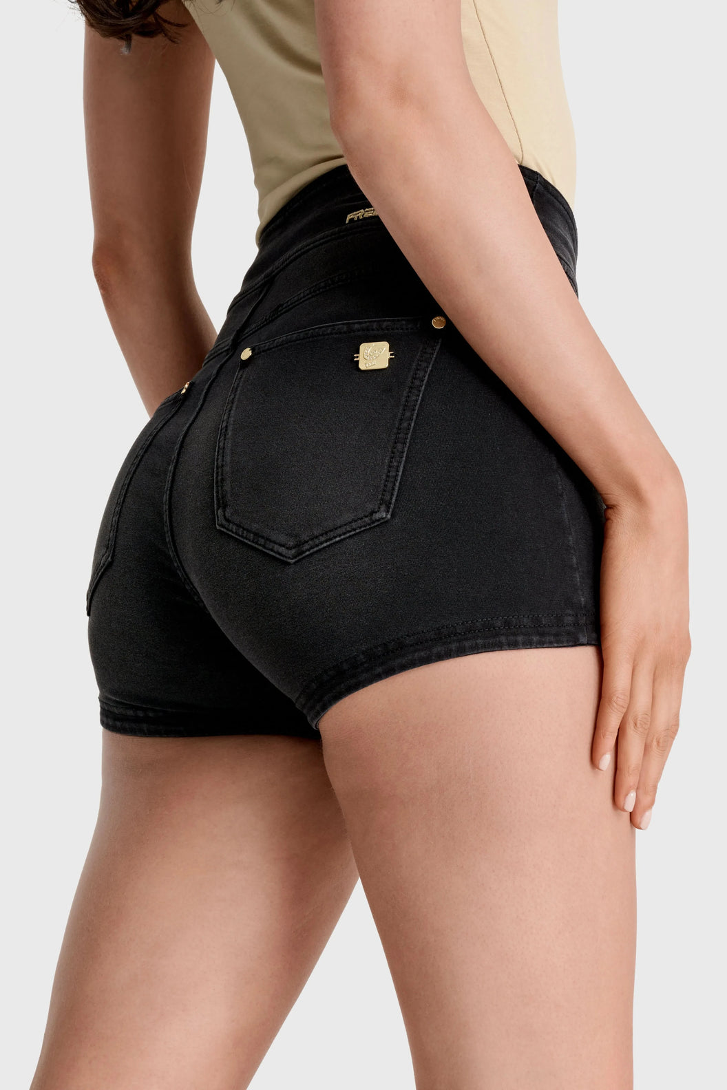 NOW Denim - High Waisted - Shorts - Black + Black Stitching