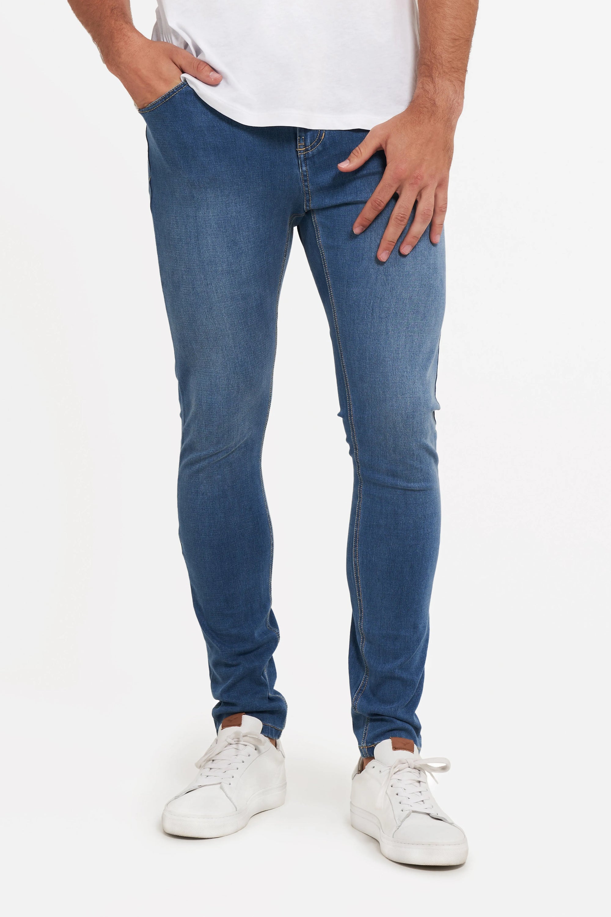 Freddy Men’s Jeans - Coastal Blue with Beige Stitching 1