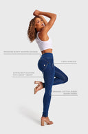 WRUP Denim - High Waisted - Full Length - Dark Blue + Yellow Stitching