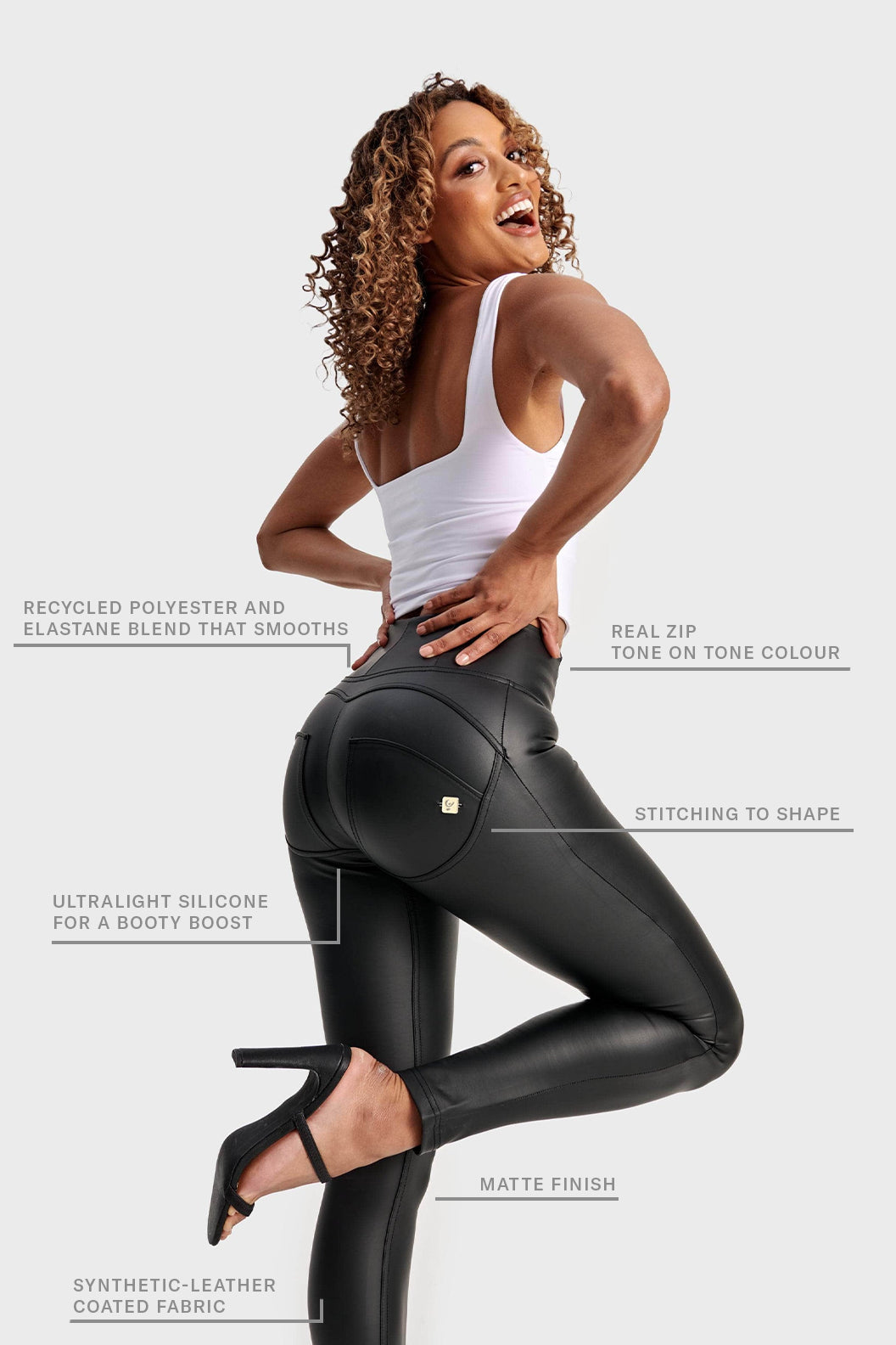 WRUP Faux Leather - High Waisted - Full Length - Black 2