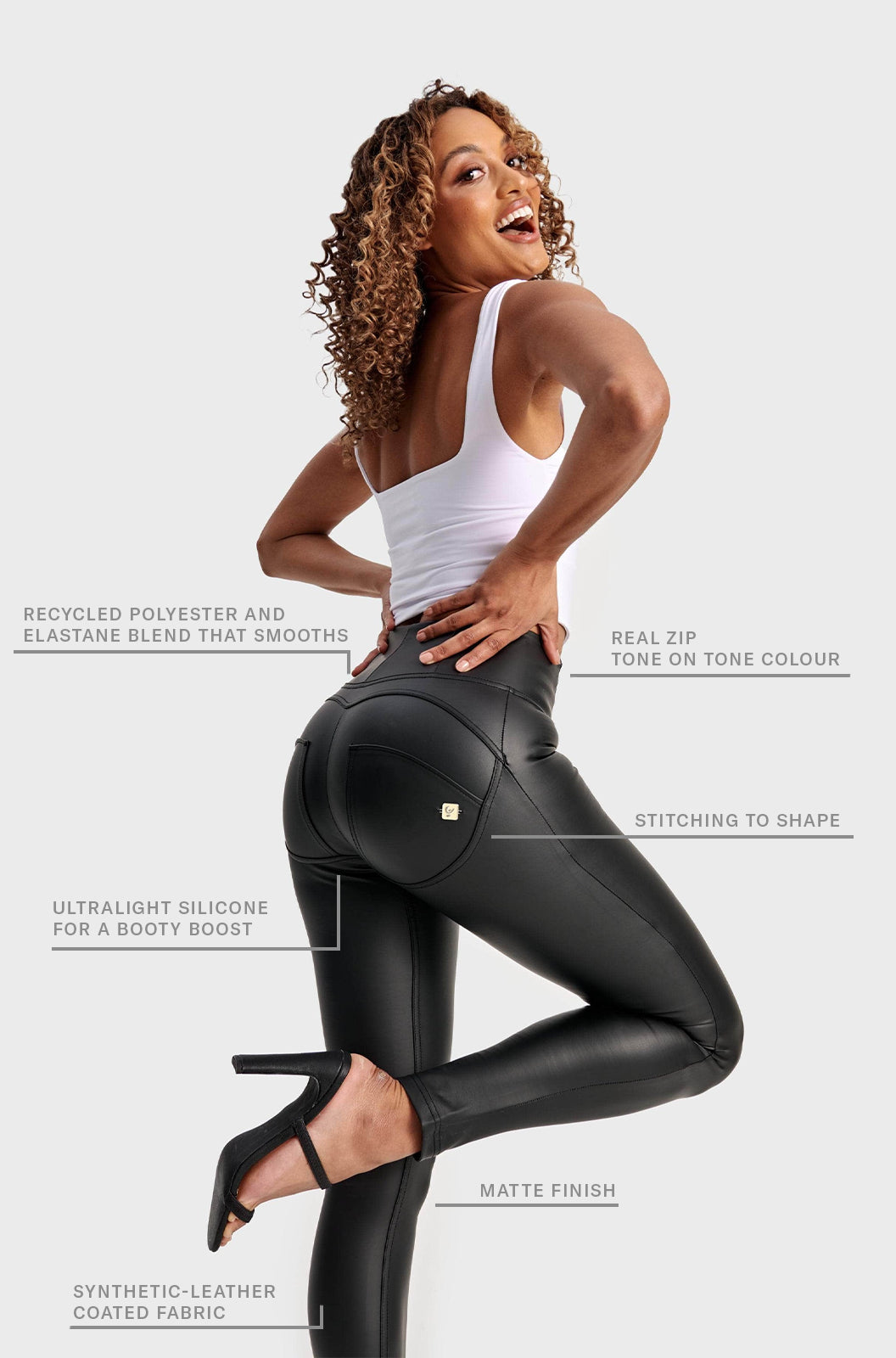 WRUP Faux Leather - High Waisted - Full Length - Black 2