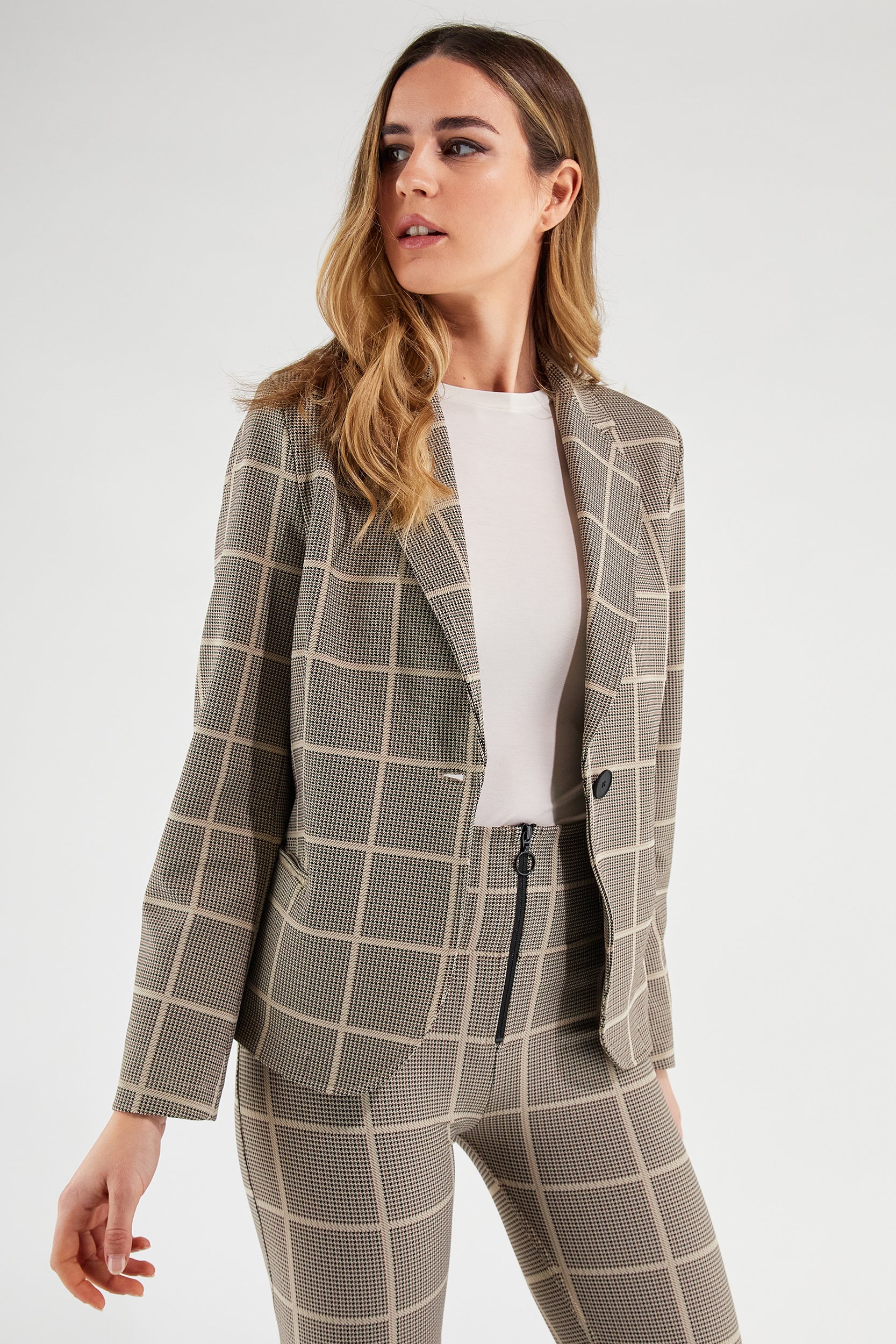 Womens Blazer - Black & Cream Plaid 1