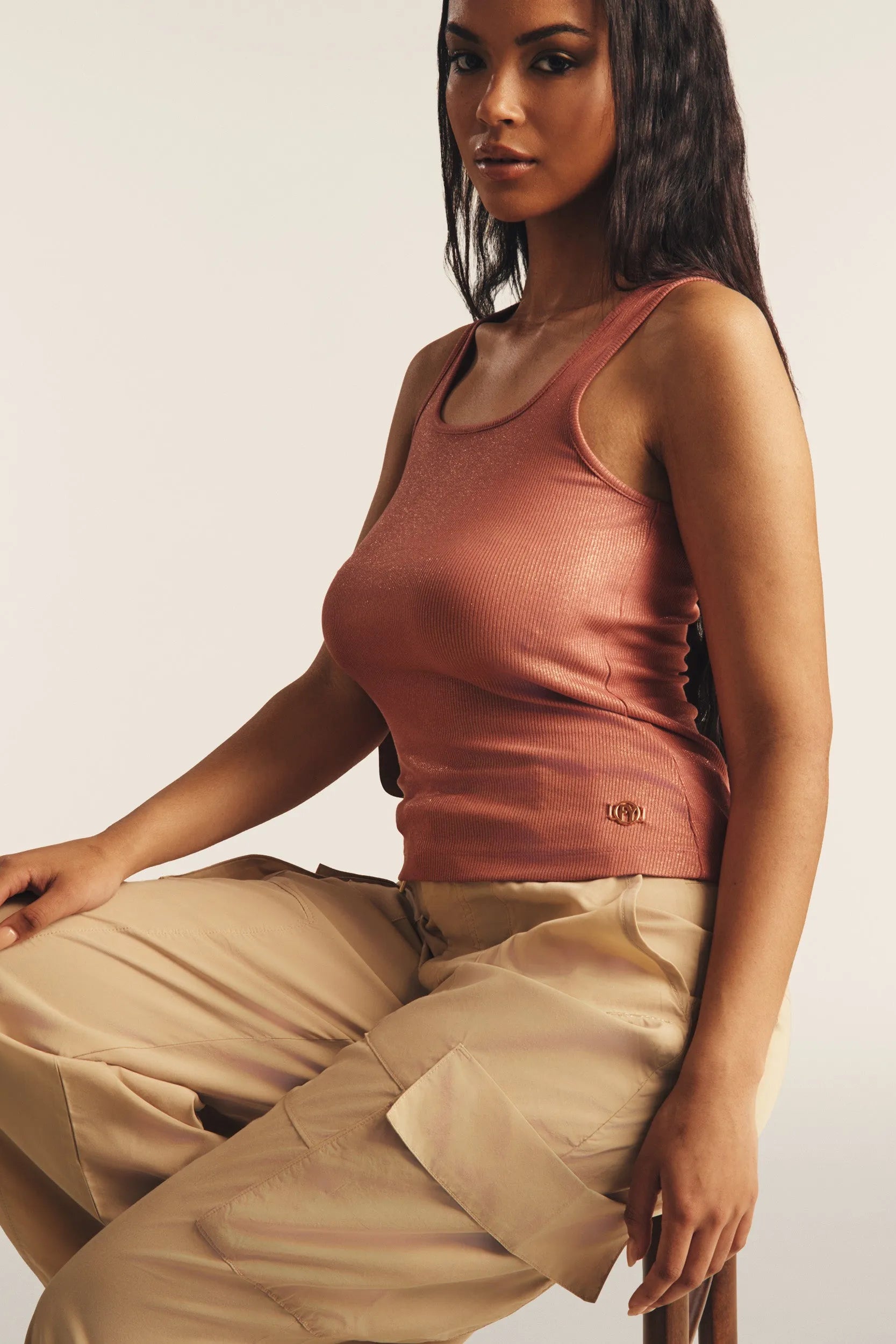 Women's Metallic Tank with Rose Gold Details - Orange 2