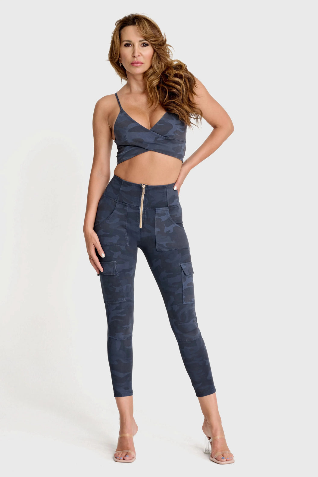 WRUP Cargo Fashion - High Waisted - 7/8 Length - Navy Blue Camo
