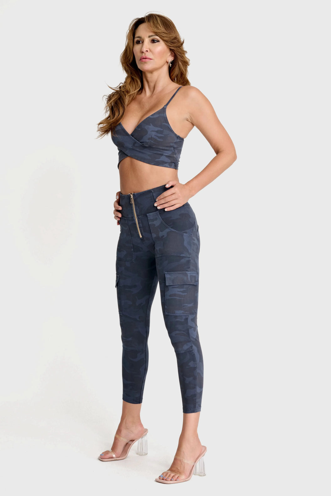 WRUP Cargo Fashion - High Waisted - 7/8 Length - Navy Blue Camo