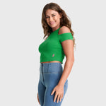 Cropped Cut Out T Shirt - Green