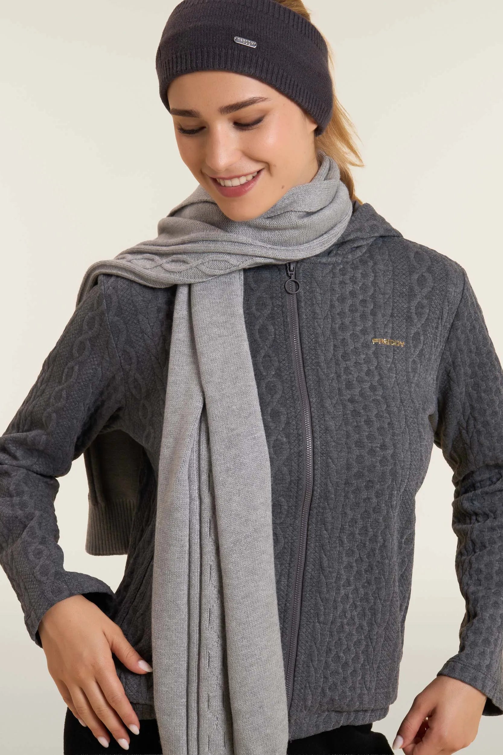 Braid Scarf - Melange Grey 1