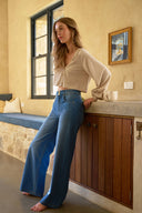 N.O.W® Denim Limited Edition - High Waisted - Wide Leg - Light Blue + Yellow Stitching