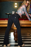 WRUP Denim - High Waisted - Bell Bottom Flare - Black + Black Stitching