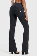 WRUP Denim - High Waisted - Bell Bottom Flare - Black + Black Stitching