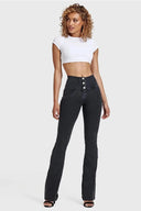 WRUP Denim - High Waisted - Bell Bottom Flare - Black + Black Stitching