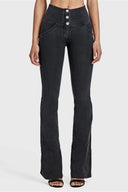 WRUP Denim - High Waisted - Bell Bottom Flare - Black + Black Stitching