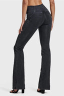 WRUP Denim - High Waisted - Bell Bottom Flare - Black + Black Stitching